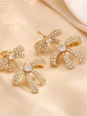 14K Gold Plated/Silver Earrings for Women Trendy, Dainty Bow Earrings